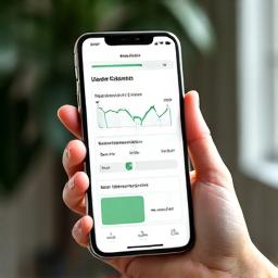 Smartphone displaying the Veridian Bloom mobile app with daily habit tracking interface and progress charts.